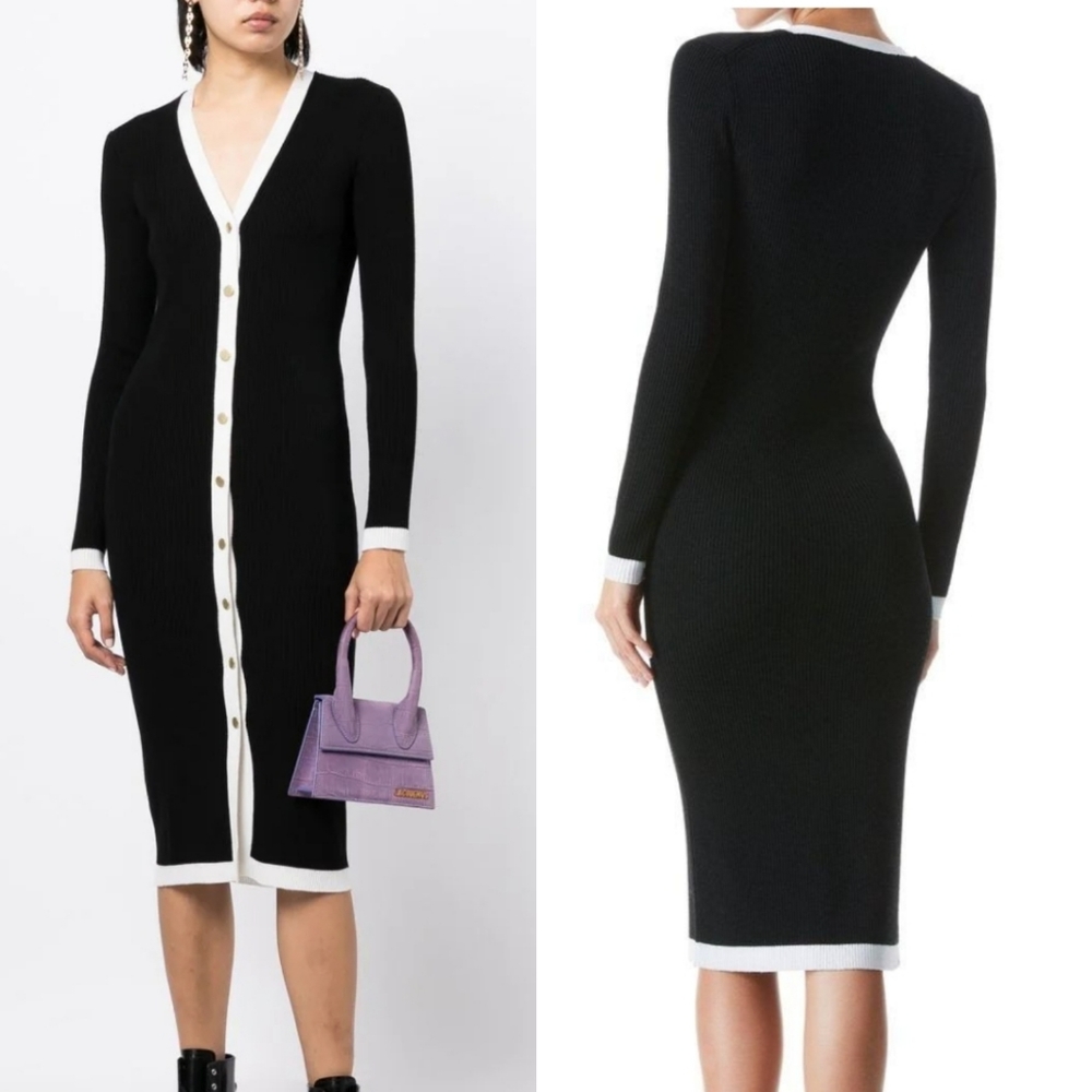 Alice + Olivia | Alcina Black / White Rib Knit Sweater Dress NWT